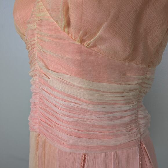 Silk Midi Dress Cocktail Gown 8P Pink Orange Vintage Fairy Y2K Ombre Nymph Glam - Picture 11 of 16